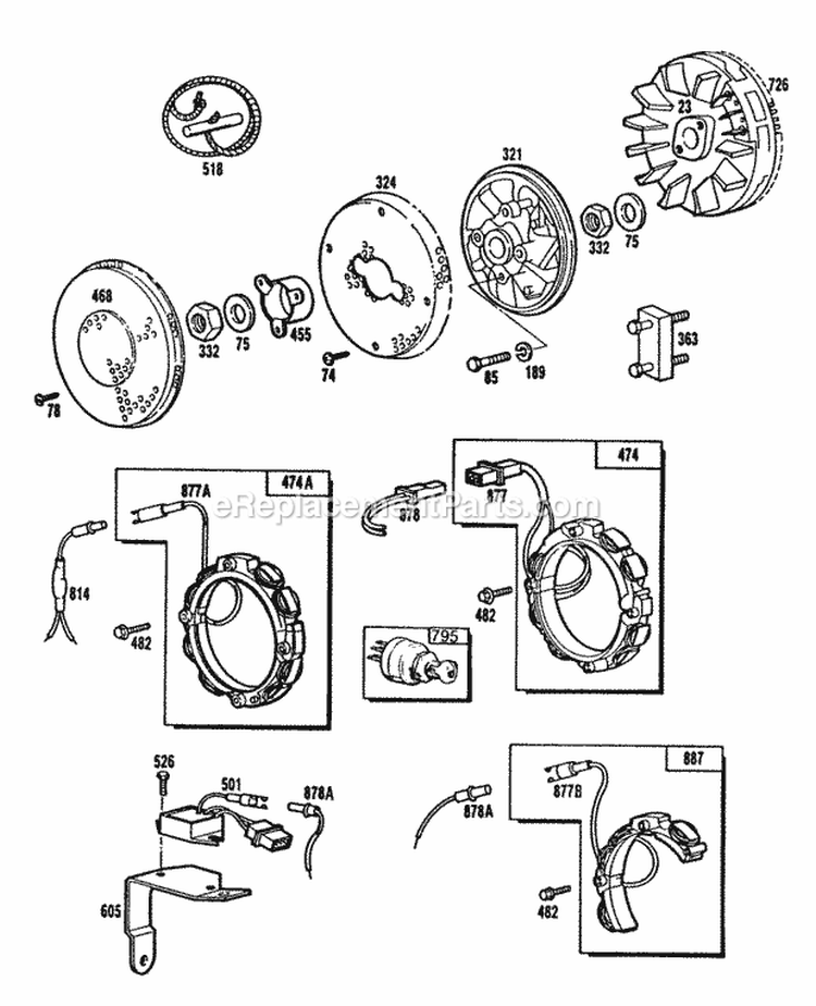 AlternatorsElectFlywheel Diagram and Parts List for  Briggs and Stratton Engine
